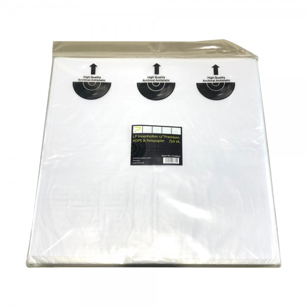 12" Schallplatten LP-Innenhülle High Quality HDPE & Reispapier (50 Stück Pack)