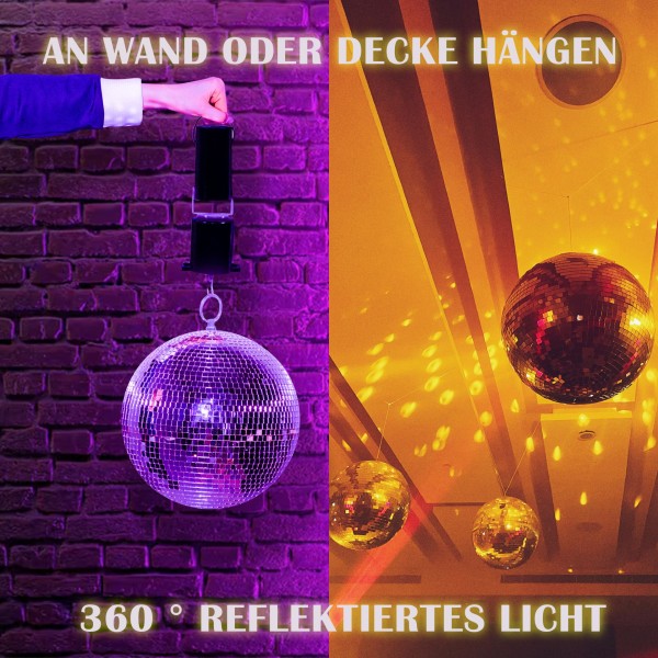 LED Discokugel-Set 20cm LED-Spot Farbwechsel/Fernbedienung und Batteriemotor