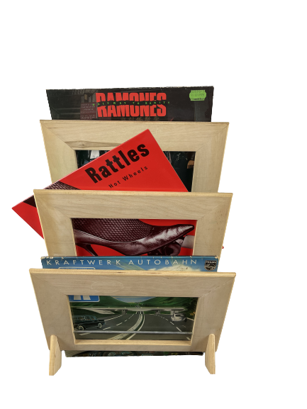 Vintage Holz Wandhalterung für Schallplatten (3 Fächer)