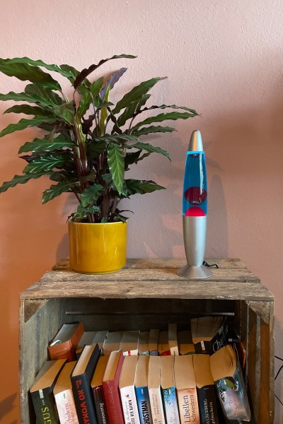 LED Lava Lampe Rakete 35cm Silber - Rot Blau