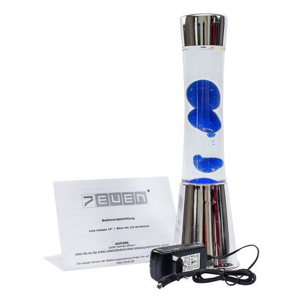 Lavalampe Blau Abbildung inkl. Netzteil und Bedienungsanleitung