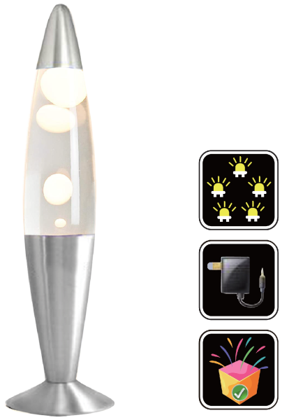 LED Lava Lampe Rakete 35cm Silber - Weiss