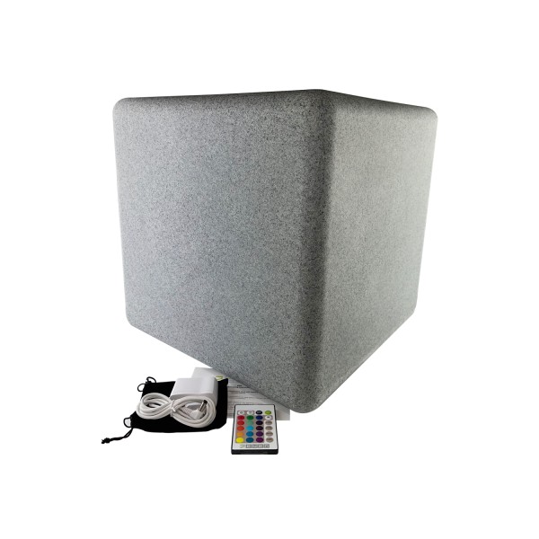 LED-Cube 40cm in Granit Optik inkl. Fernbedienung / Leuchtwürfel 16 Farben mit Akku