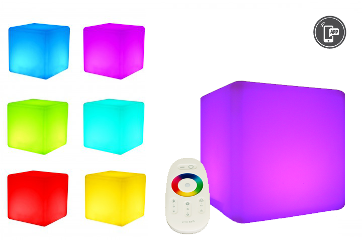 In und Outdoor Akku und FB 7even LED Design Cube 40 LED Leucht Sitzwürfel 